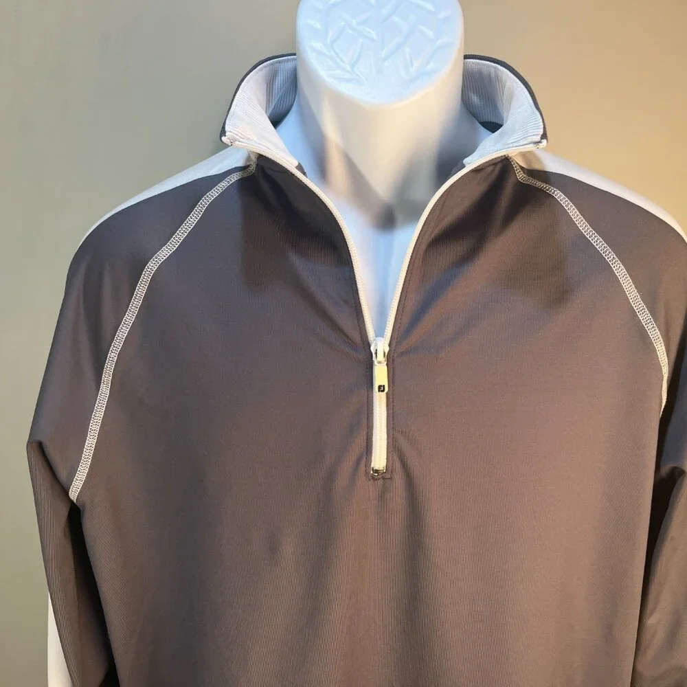 ⛳ FootJoy FJ Men’s Gray White 1/2 Zip Performance Jacket M EUC 🏌️